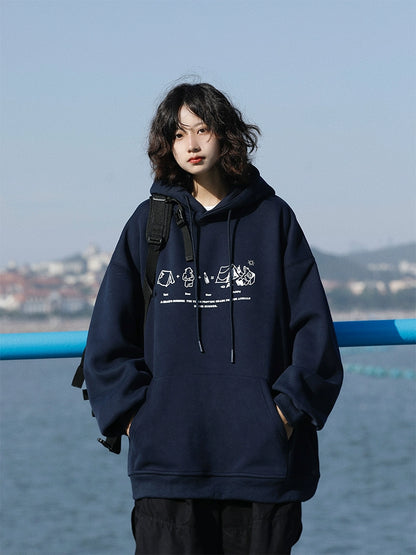 日系レトロ×ゆる感イラスト裏起毛パーカー(CA388)