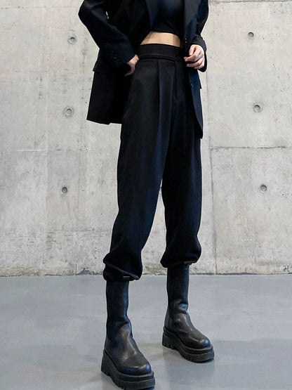 スーツパンツ風 黒 ワイドジョガー(HU297)