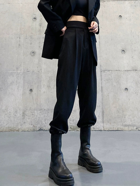 スーツパンツ風 黒 ワイドジョガー(HU297)