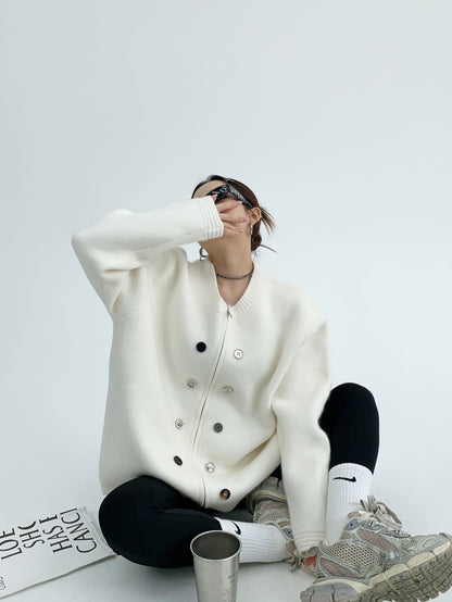 重磅小香風 加厚ニットカーディガン（オーバーサイズ）（AVN054）