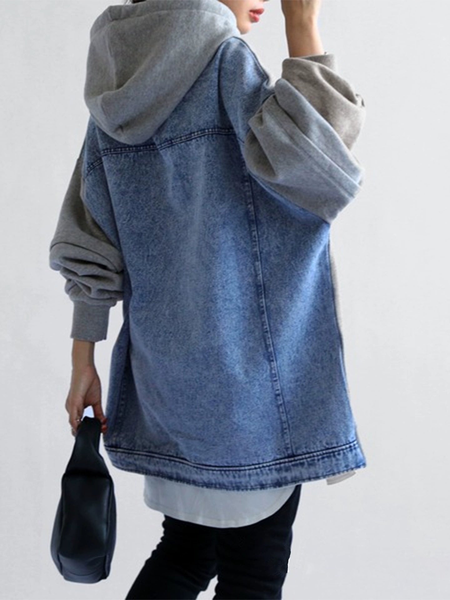 デニム切替パーカー｜ルーズデザインフーディー（HU110）