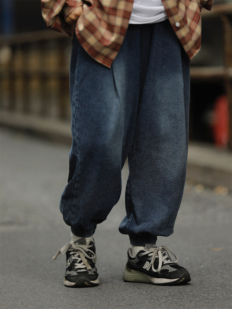 日系ゆるシルエット・ドローストリングデニムパンツ（HU171）