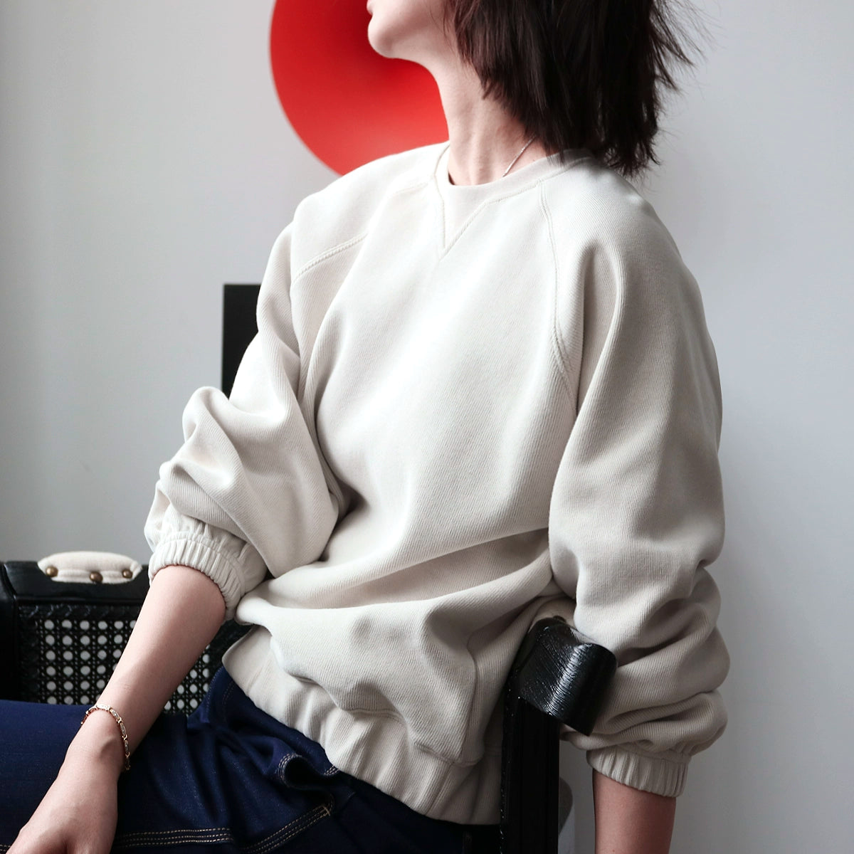 デザインVネックゆるだぼ長袖スウェット（秋冬新作）(CZ067)