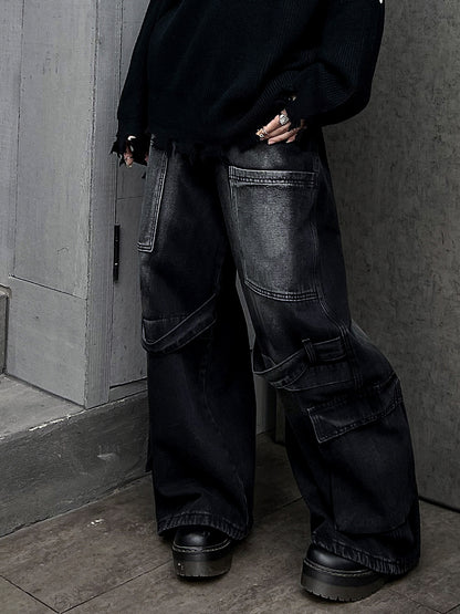 Mヴィンテージ懐旧ブラックワイドデニム（AVN013）