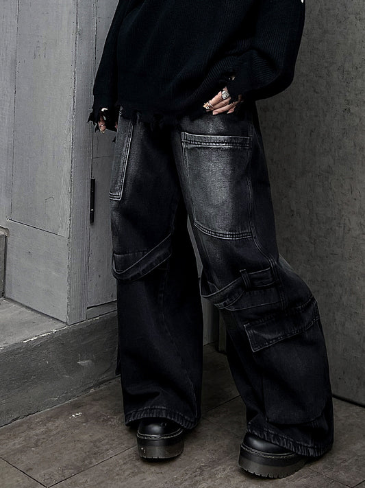 Mヴィンテージ懐旧ブラックワイドデニム（AVN013）