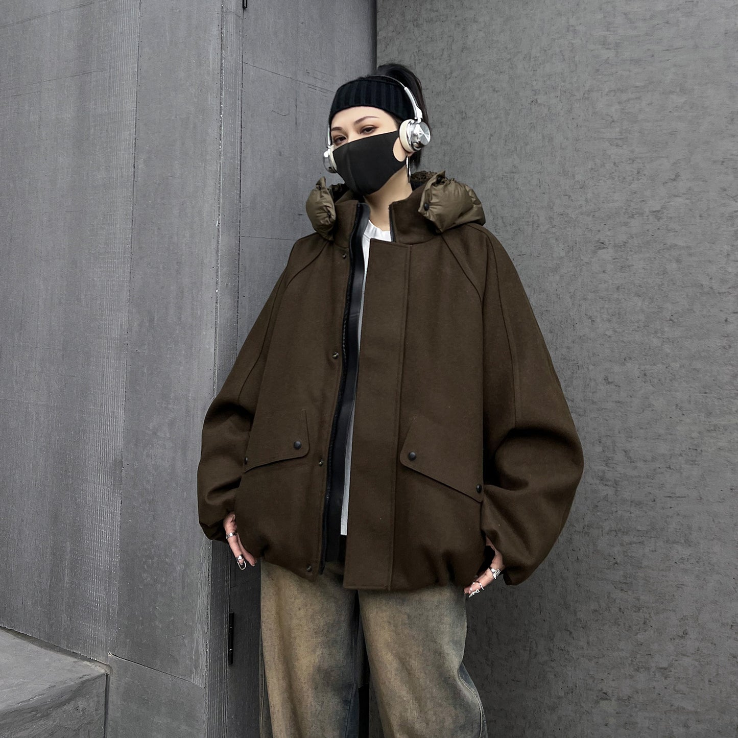 フード羽織ダウンコート（HU599）