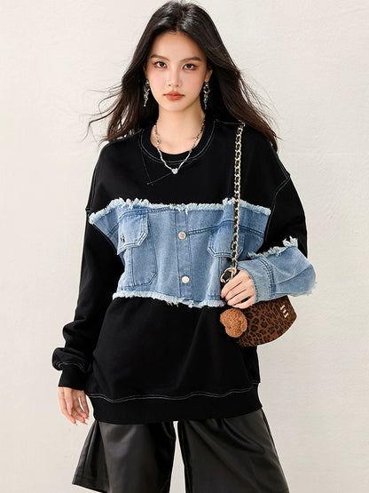 デニムスリーブスウェット｜ルーズトレーナー（CZ012）