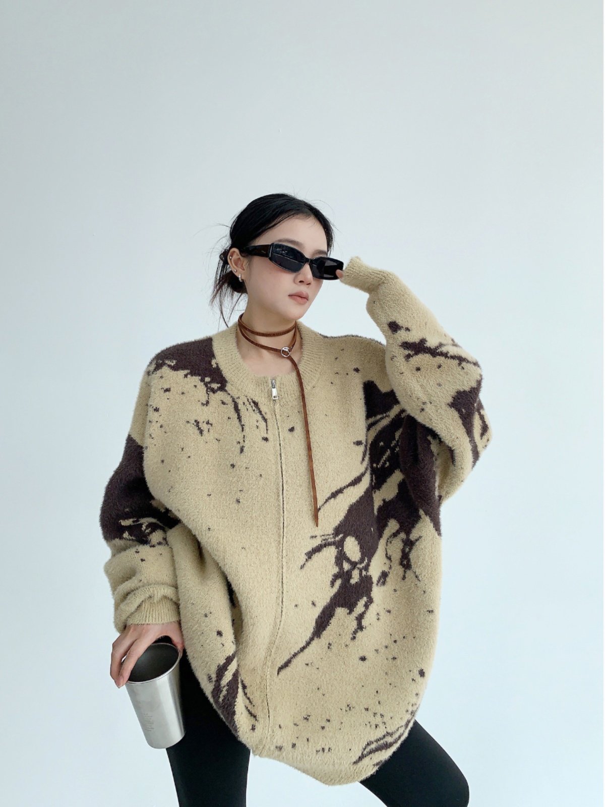 重厚フェイクミンク オーバーサイズ ニットカーディガン（AVN061）