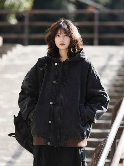 美式ヴィンテージ・ウォッシュ加工フードジャケット（HU929）