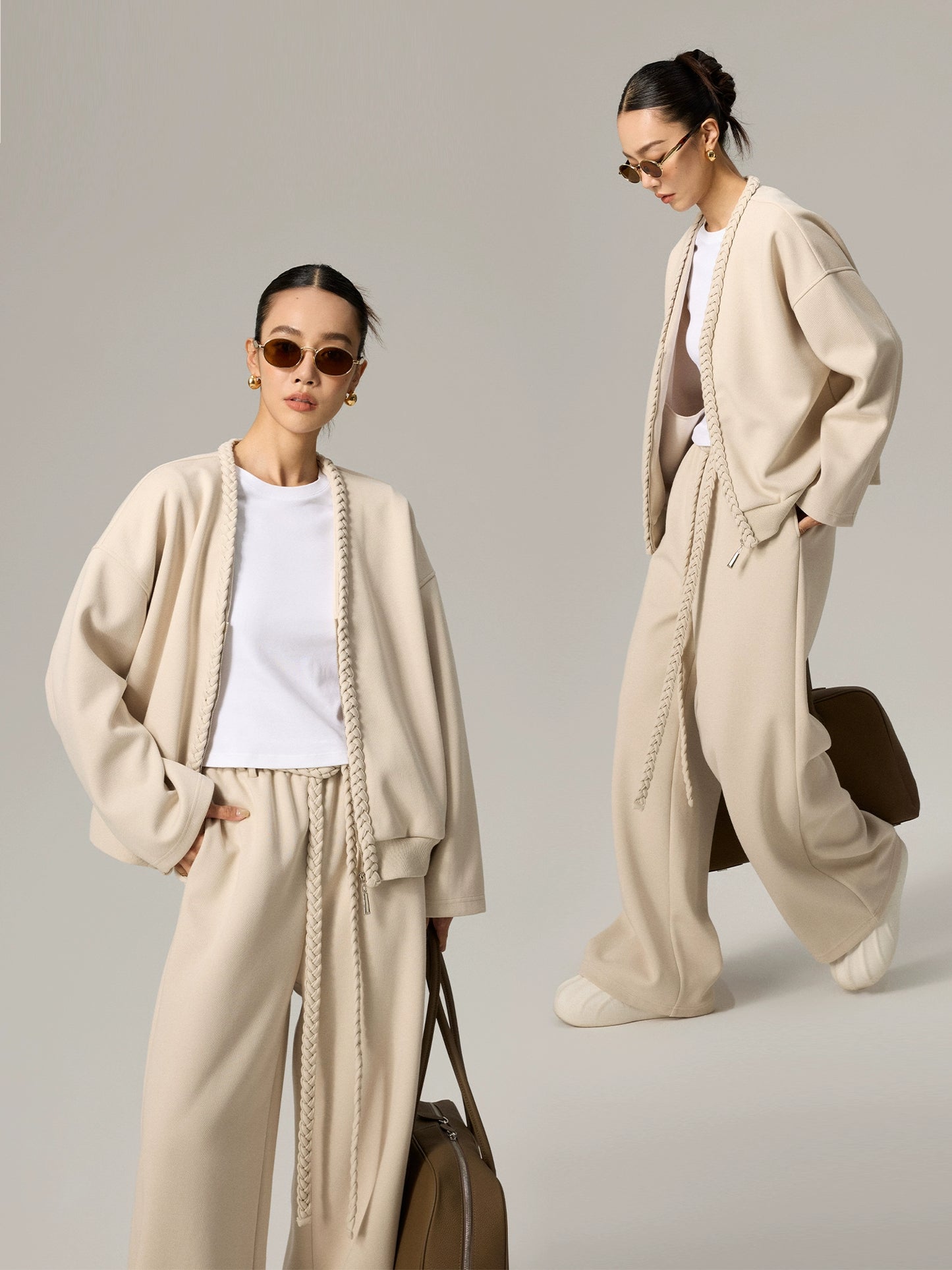 Vネックカーディガン×ワイドパンツ(CZ225)