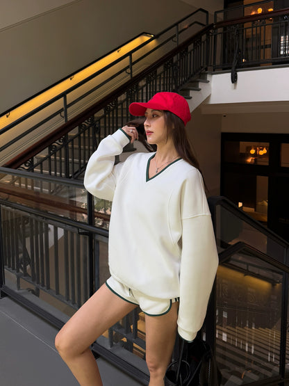 Vネックカラートリムスウェット(CZ363)