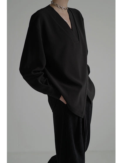 デザインブラウス｜Vネック 長袖 モードカジュアル トップス(CZ321)