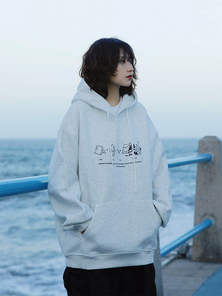 日系レトロ×ゆる感イラスト裏起毛パーカー(CA388)