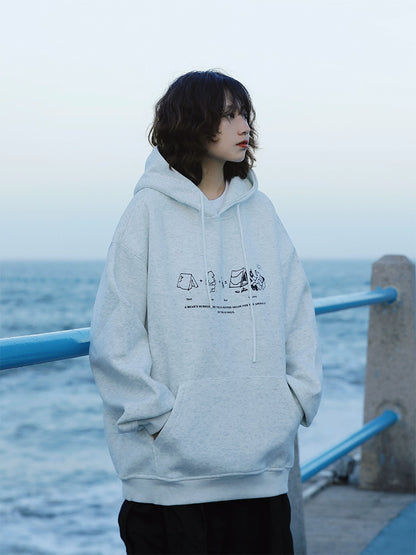 日系レトロ×ゆる感イラスト裏起毛パーカー(CA388)