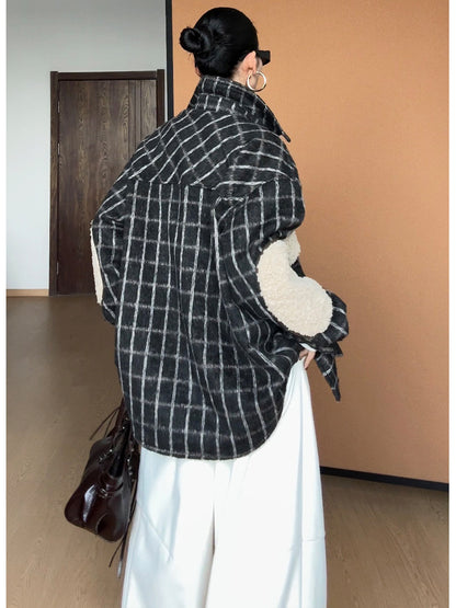 起毛チェック ボア裏地 ウールシャツジャケット（AVN028）