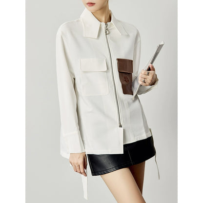 バイカラーポケット アシンメトリーシャツジャケット（CZ010）