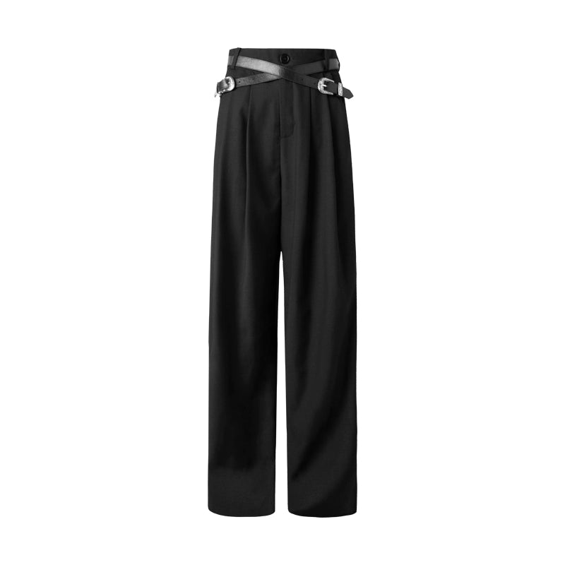 交差ベルトワイドスラックス｜ハイウエスト デザインパンツ(CZ001-2)