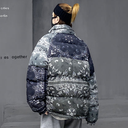 Mオリジナル立ち襟パッチワーク中綿ジャケット（AVN018）