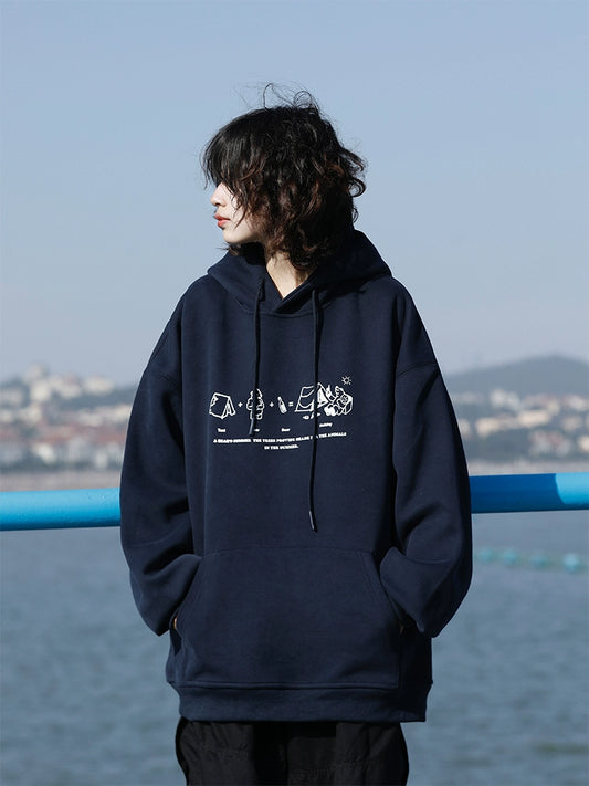 日系レトロ×ゆる感イラスト裏起毛パーカー(CA388)