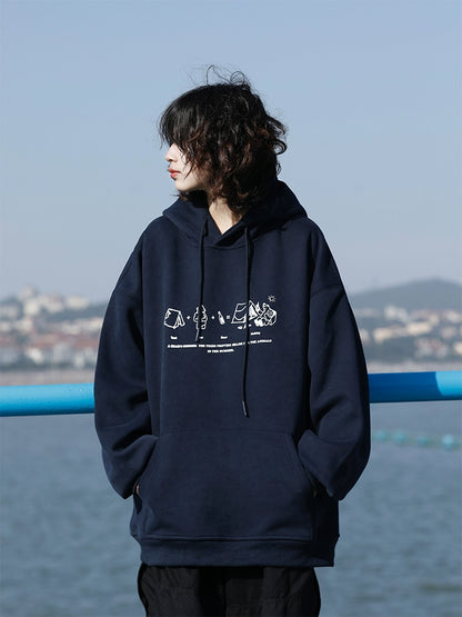 日系レトロ×ゆる感イラスト裏起毛パーカー(CA388)