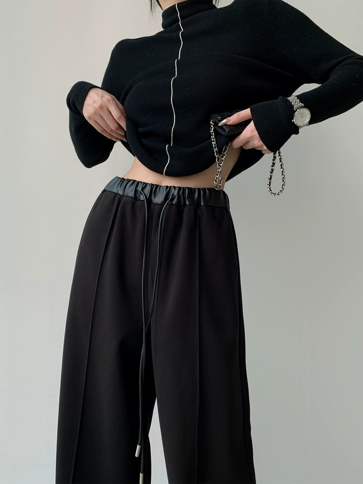 高級感レザーベルト切替ワイドスラックス(CZ329)