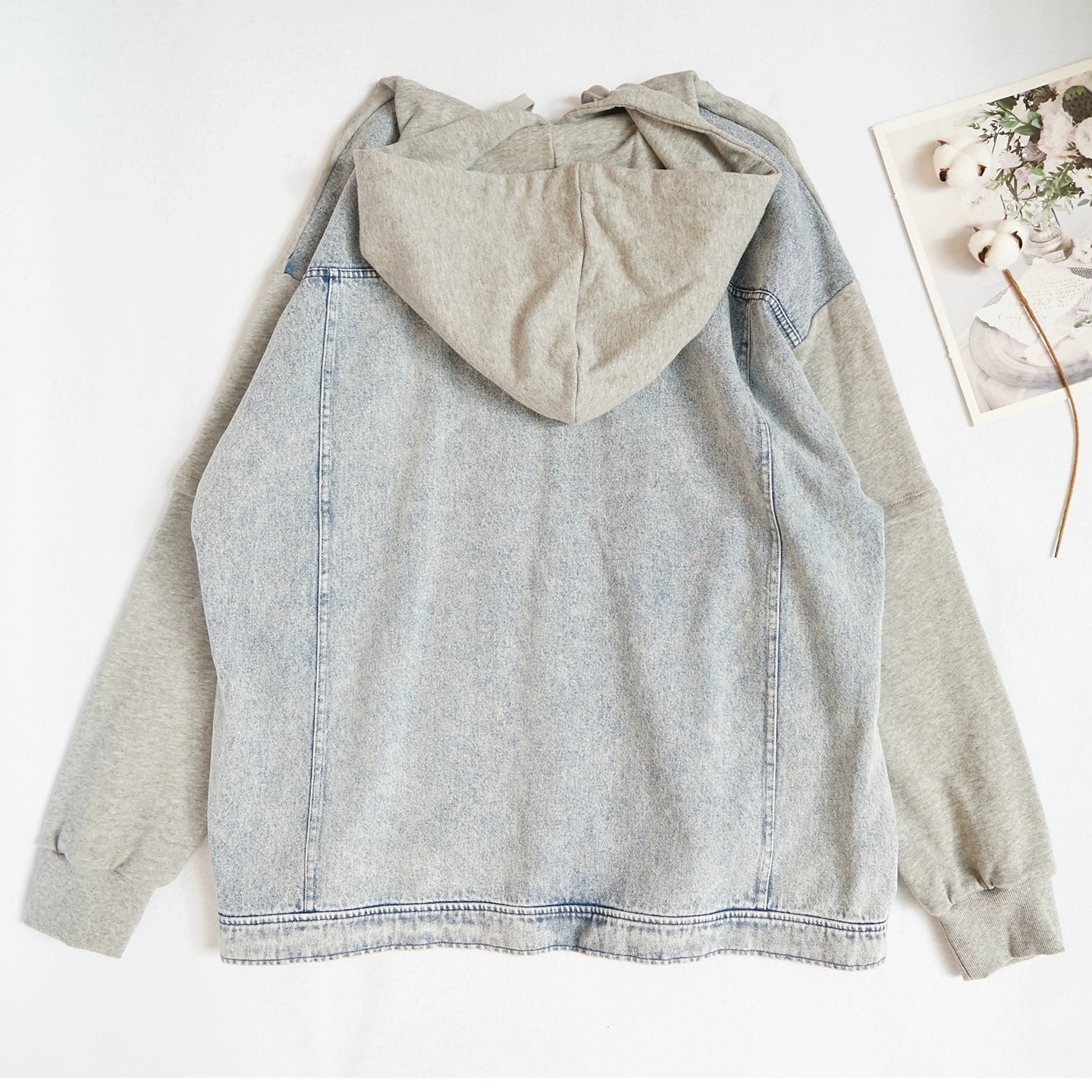 デニム切替パーカー｜ルーズデザインフーディー（HU110）
