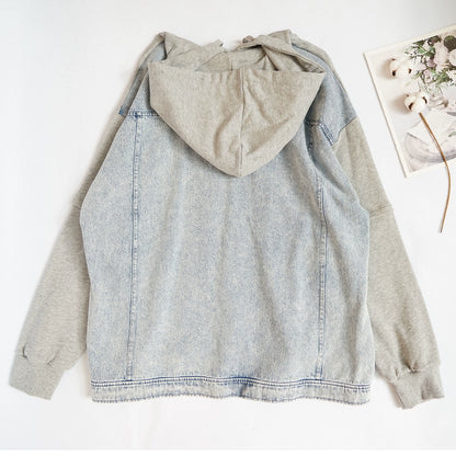 デニム切替パーカー｜ルーズデザインフーディー（HU110）
