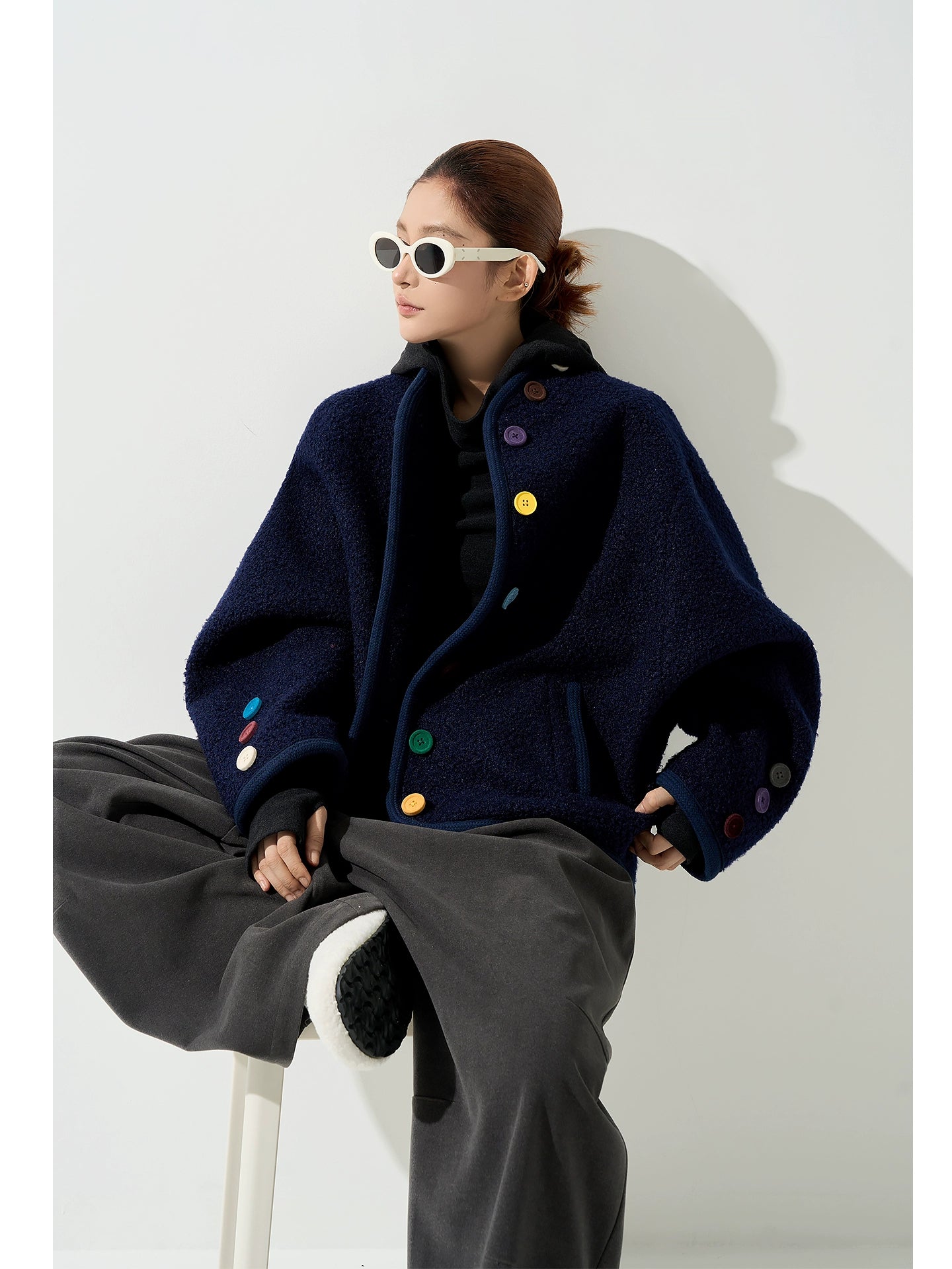 フリースカラーボタンジャケット｜オーバーサイズカーディガン風アウター（CA383）