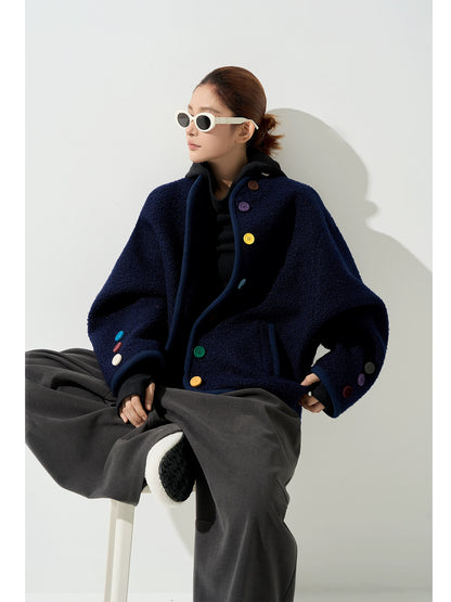 フリースカラーボタンジャケット｜オーバーサイズカーディガン風アウター（CA383）