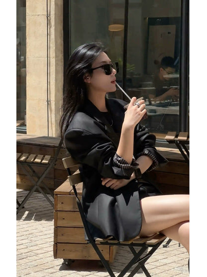 高級感ブラックテーラードジャケット(HU293)