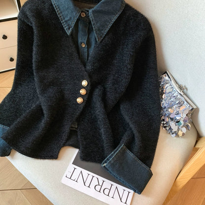 切り替えレイヤードニット｜デニム襟デザイン セーター（MF940）