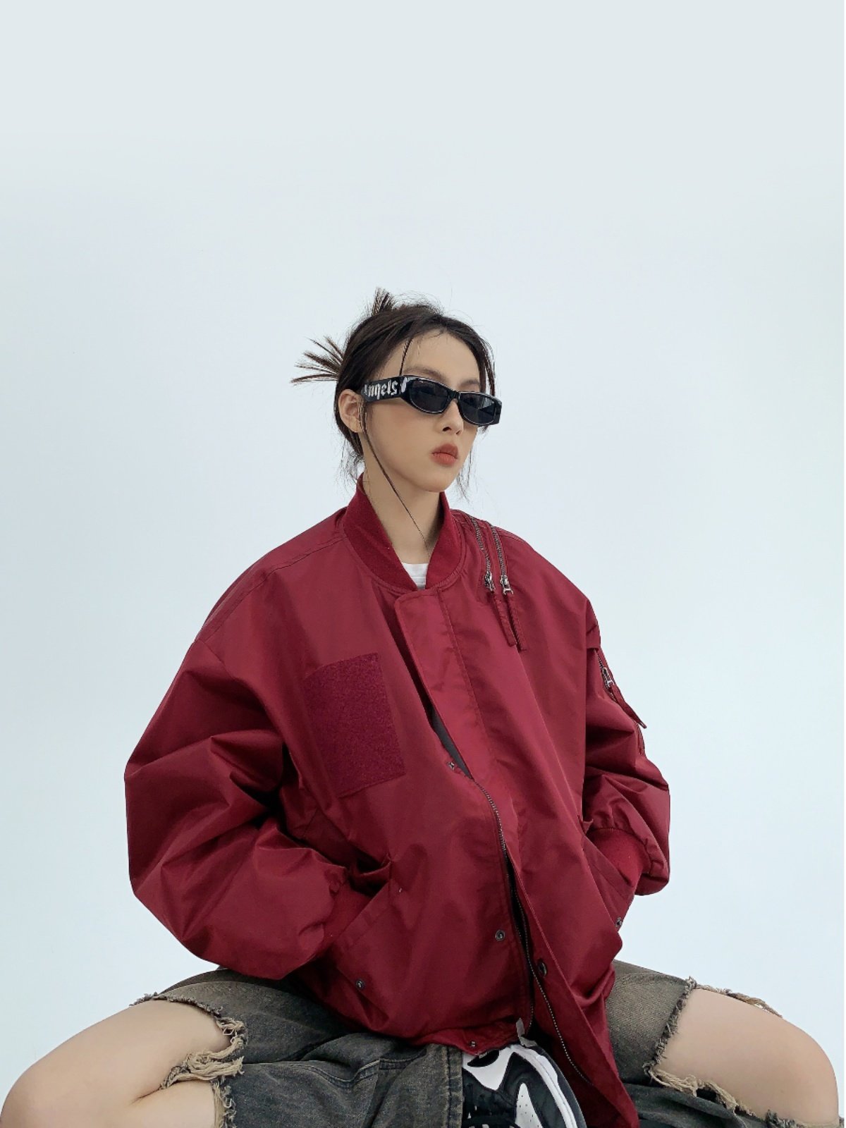 アメリカン廓形 オーバーサイズ ボンバージャケット（ジップ）（AVN070）