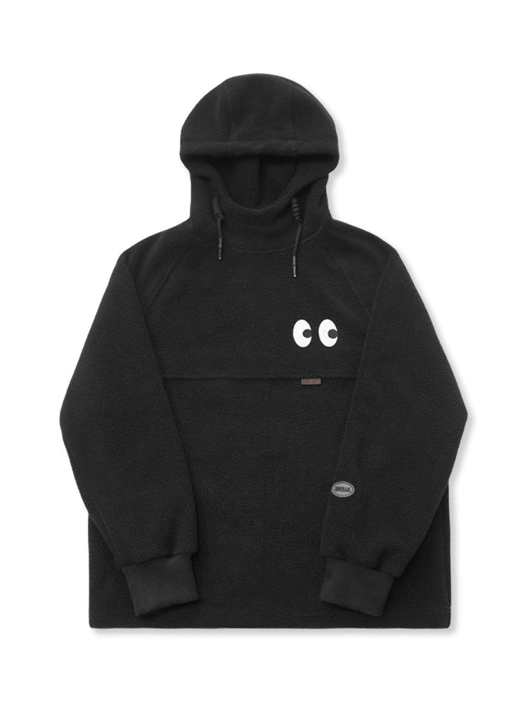 ワイドシルエット フリース裏起毛フーディ（ブラック）（AVN056）