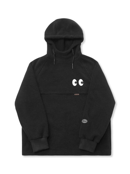 ワイドシルエット フリース裏起毛フーディ（ブラック）（AVN056）