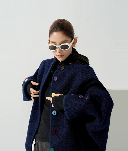 フリースカラーボタンジャケット｜オーバーサイズカーディガン風アウター（CA383）