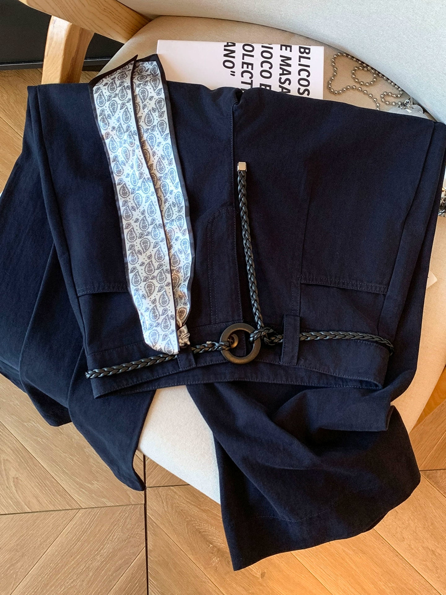 スカーフベルト付きワイドストレートパンツ（HU007）