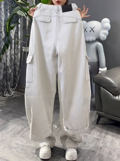 裏起毛ライトグレー多ポケット工装ワイドデニム（AVN014）