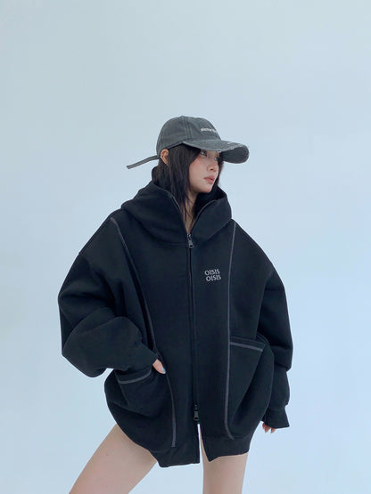 刺繍ロゴ入り オーバーサイズ ジップアップフーディ（AVN069）