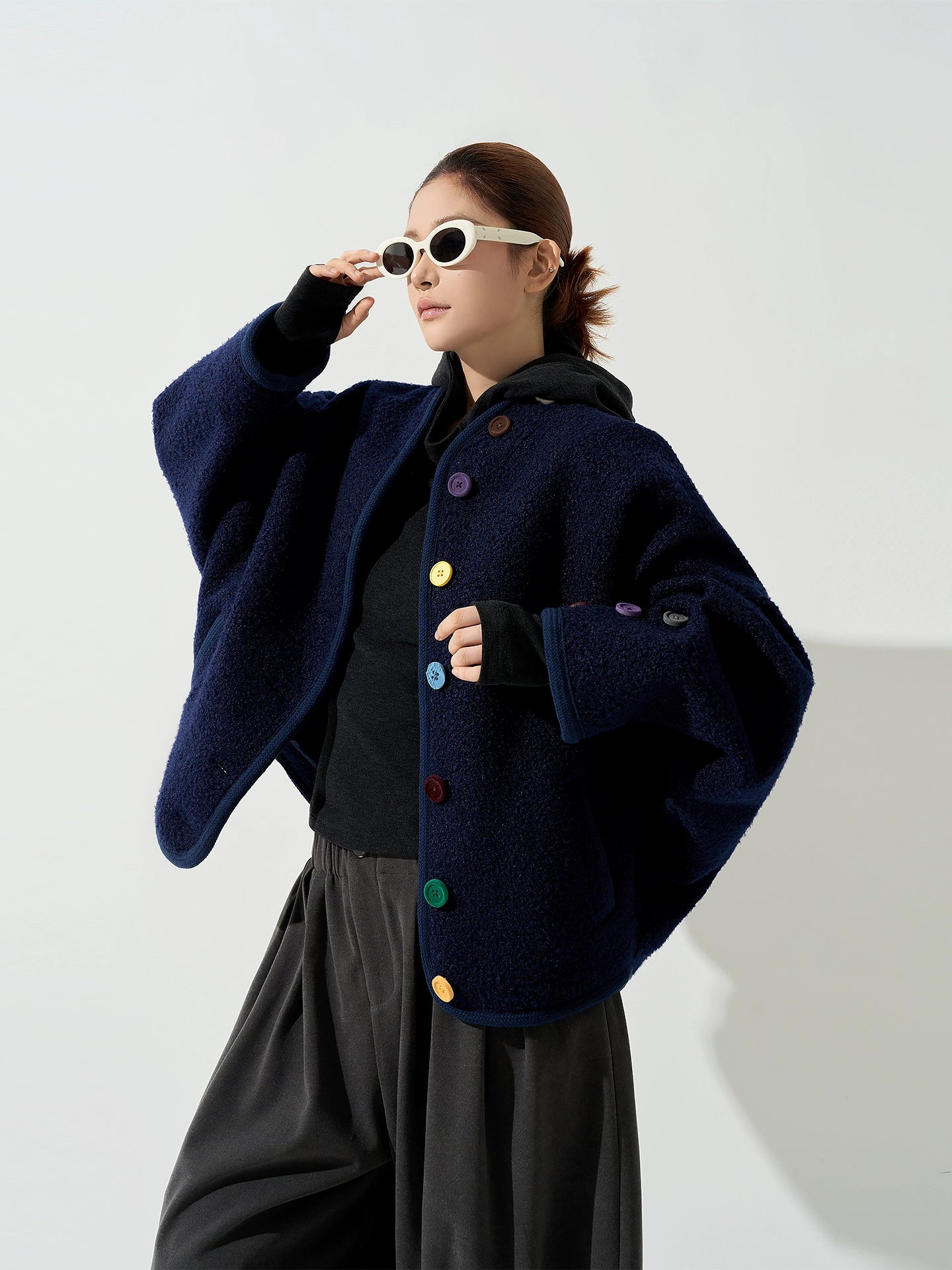 フリースカラーボタンジャケット｜オーバーサイズカーディガン風アウター（CA383）