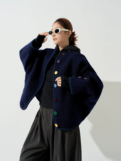 フリースカラーボタンジャケット｜オーバーサイズカーディガン風アウター（CA383）