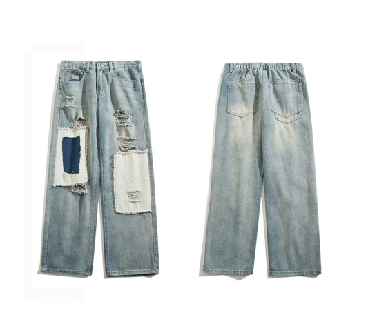 アメリカンストリート パッチワークデニム|ワイドジーンズ（MF291）