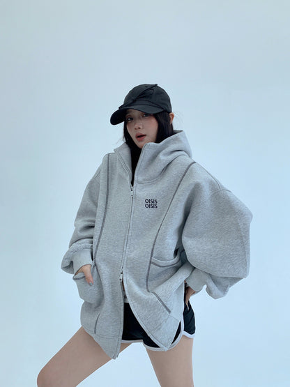 刺繍ロゴ入り オーバーサイズ ジップアップフーディ（AVN069）