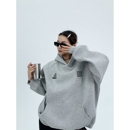 オーバーサイズ 裏起毛フーディ（植毛プリント）（AVN057）