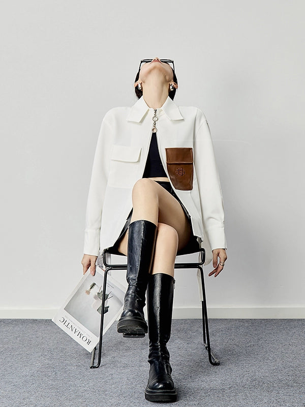 バイカラーポケット アシンメトリーシャツジャケット（CZ010）