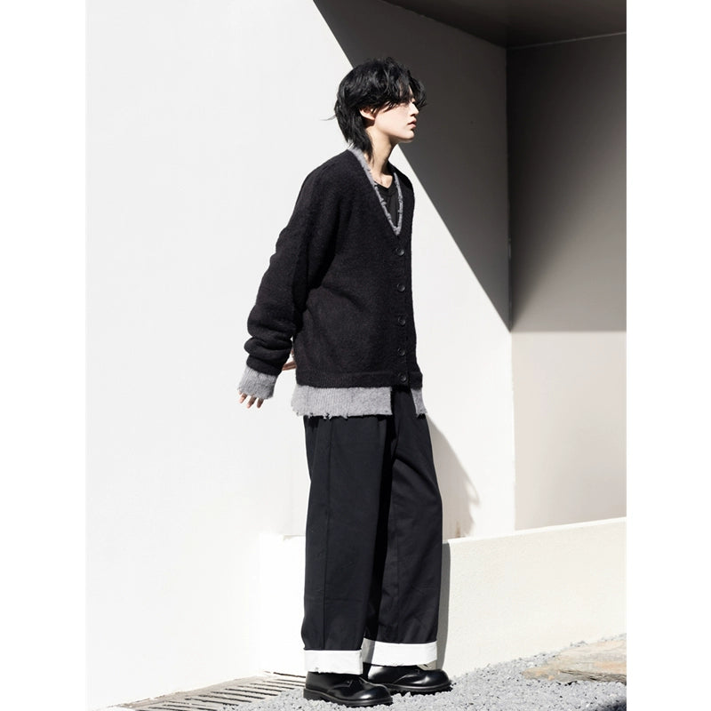 ピグメントモヘア配色カーディガン（HU600）