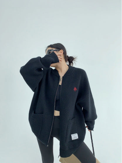 重厚刺繍ニットカーディガン（オーバーサイズ）（AVN053）