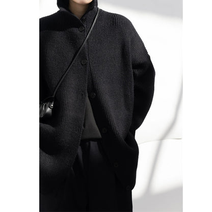 立ち襟ニットカーディガン｜ミニマルモードな厚手デザイン（CZ008）