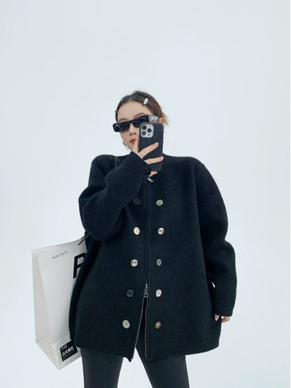 重磅小香風 加厚ニットカーディガン（オーバーサイズ）（AVN054）