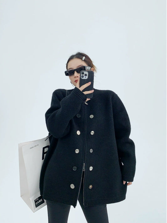 重磅小香風 加厚ニットカーディガン（オーバーサイズ）（AVN054）