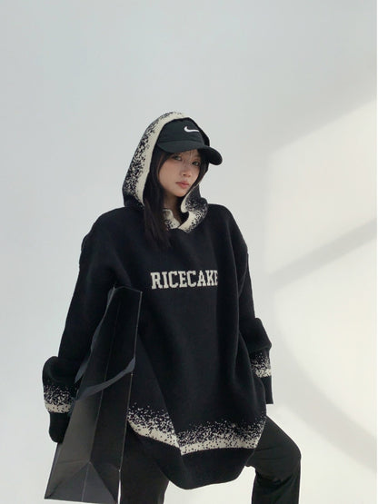 AVYN 慵懒ムード 高級感オーバーサイズ フード付きニットプルオーバー（AVN045）